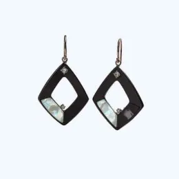 Серьги Silvestra обсидиановые из серебра с позолотой